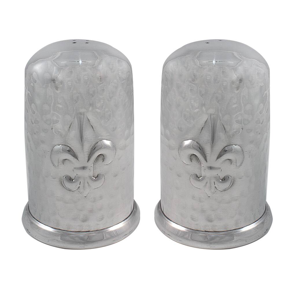 Handmade Aluminum Hammered Fleur de Lis Salt and Pepper Shaker Set (India)