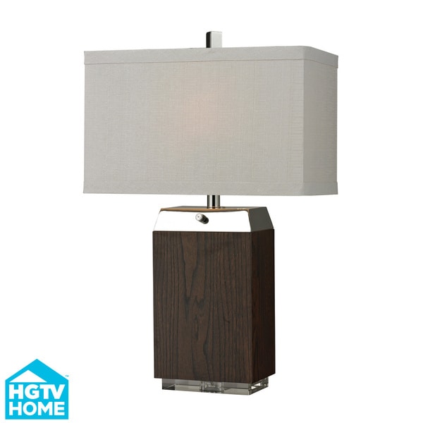 HGTV HOME Poli Nickel Accent Wood VeneerTable Lamp