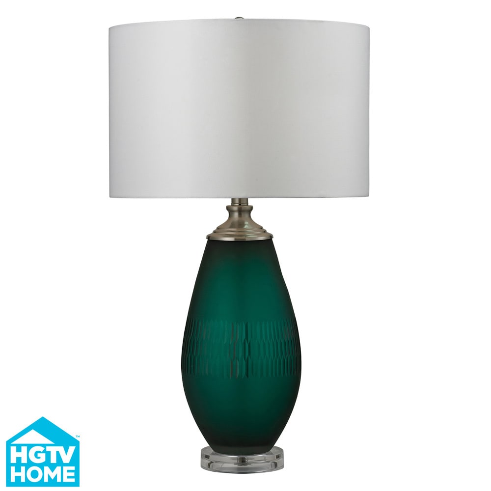 Hgtv Home Mouth Blown/hand cut Glass Jade Green Table Lamp