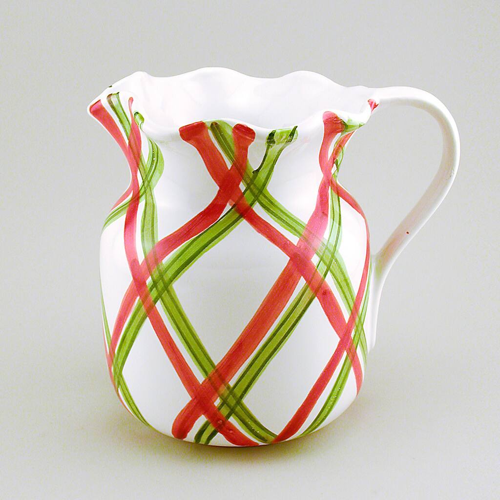 Handmade Tartan Twist Christmas Pitcher (Italy) - White