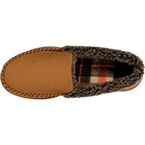 Mens Dearfoams Microsuede Berber Trim Moccasin Chestnut   16548339