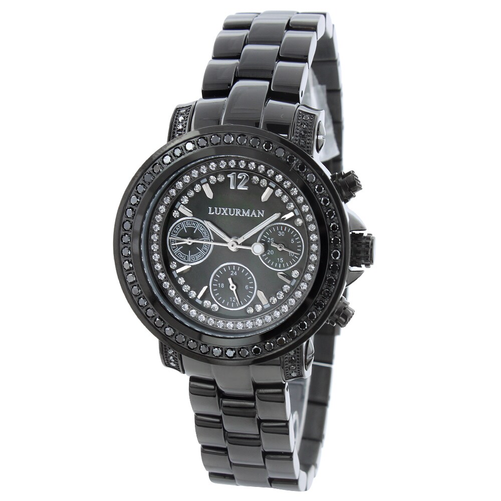 women's watch with black metal band