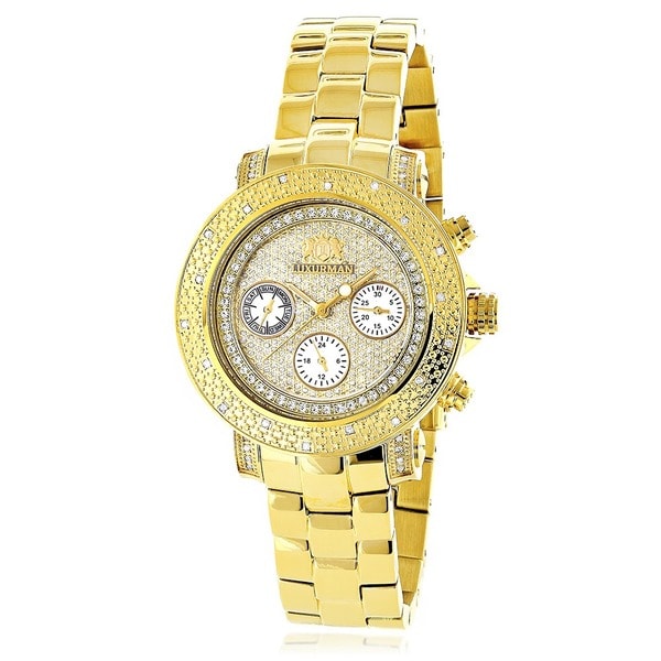 Luxurman Women's Yellow/Gold plated Diamond Watch Metal Band plus Extra