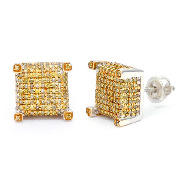 Shop Sterling Silver 1 1/3ct Yellow Diamond Stud Earrings - On Sale