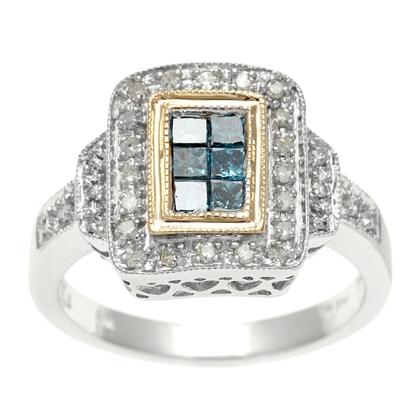 14k Two tone Gold 5/8ct TDW Blue and White Diamond Ring (H I, I2 I3)