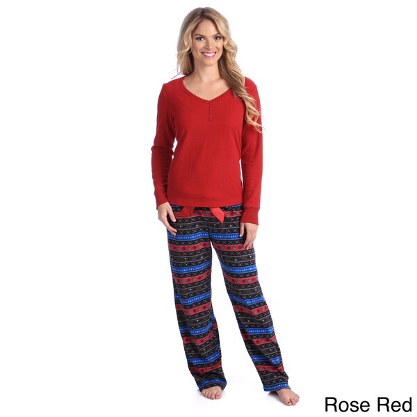Jasmine Rose Womens Thermal and Fleece 2 piece Pajama Set  
