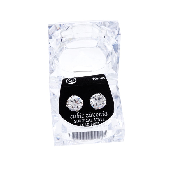 Simon Frank Designs Round-cut Bright White Cubic Zirconia 10 mm Stud Earring with Crystal Gift Box