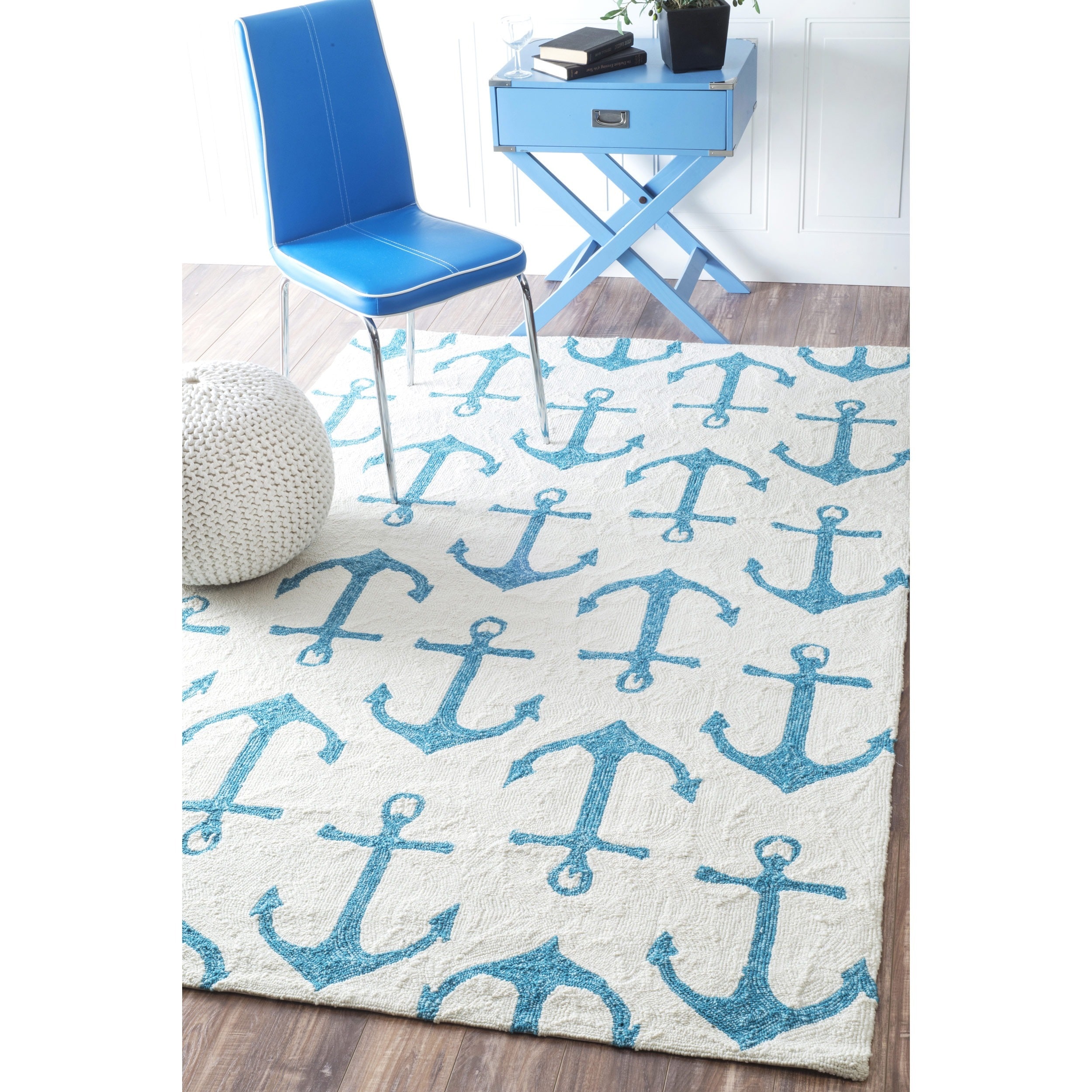 Nuloom Indoor/ Outdoor Novelty Nautical Anchors White Rug (5 X 8)