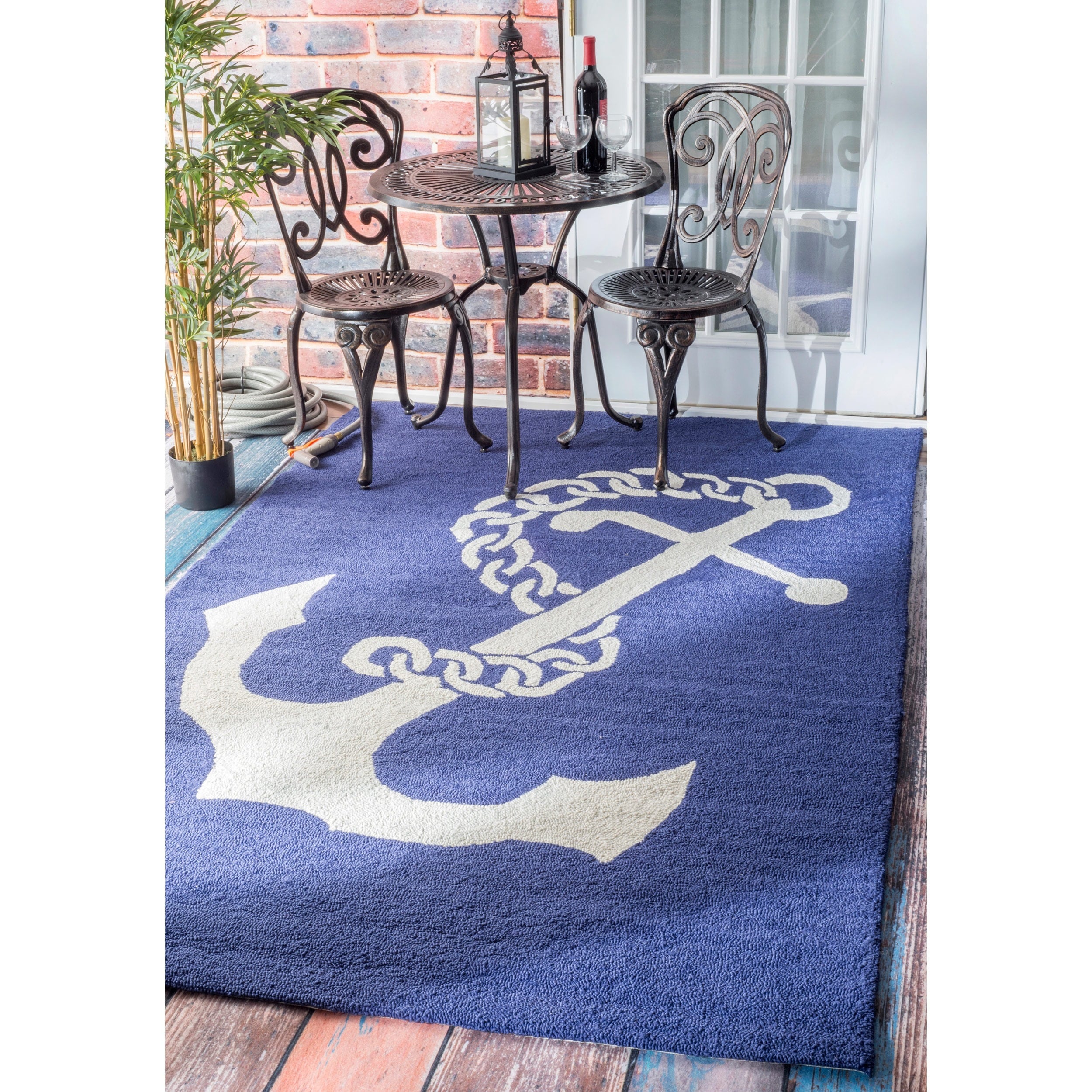 Nuloom Indoor/ Outdoor Novelty Nautical Anchors Navy Rug (5 X 8)