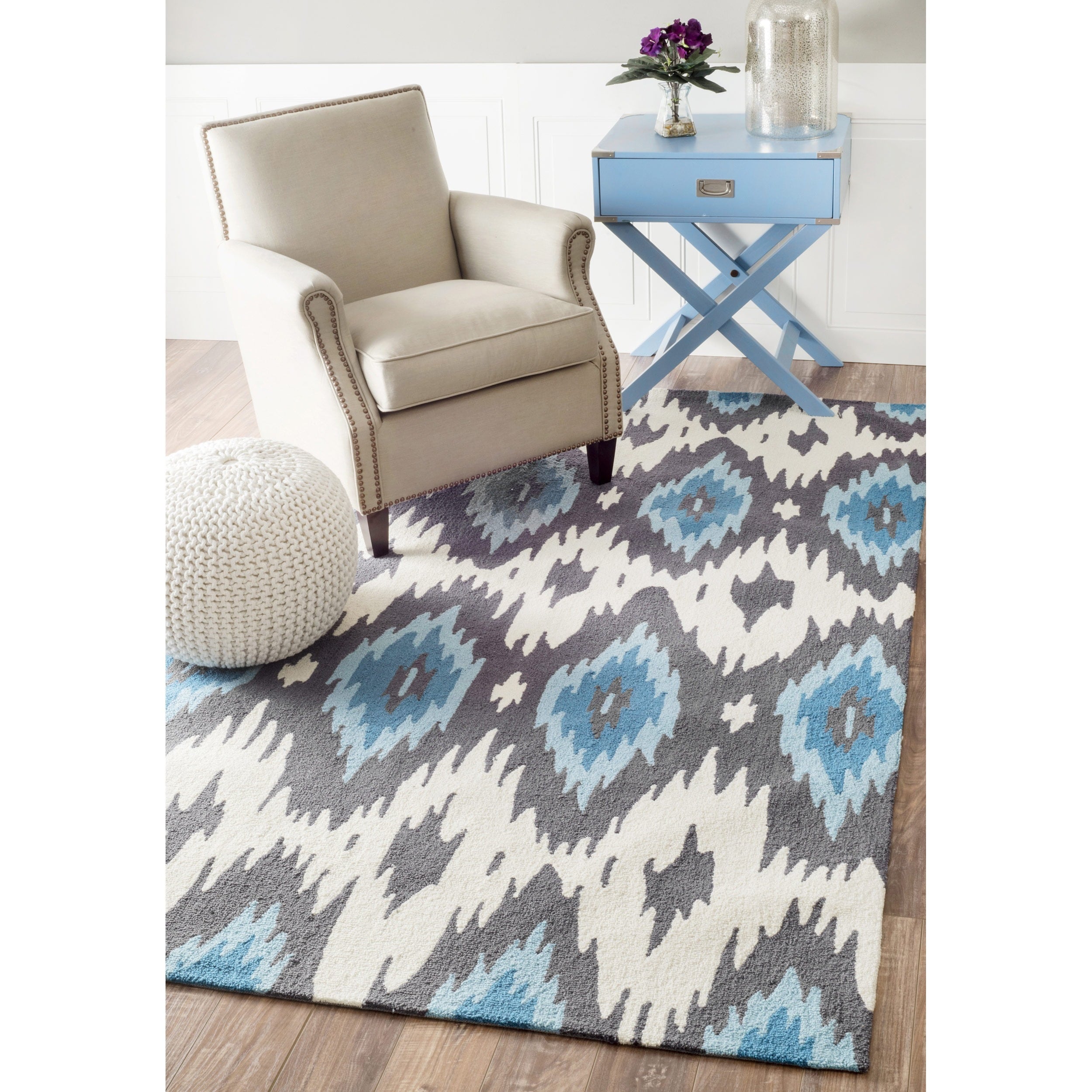 Nuloom Handmade Modern Ikat Grey Rug (76 X 96)