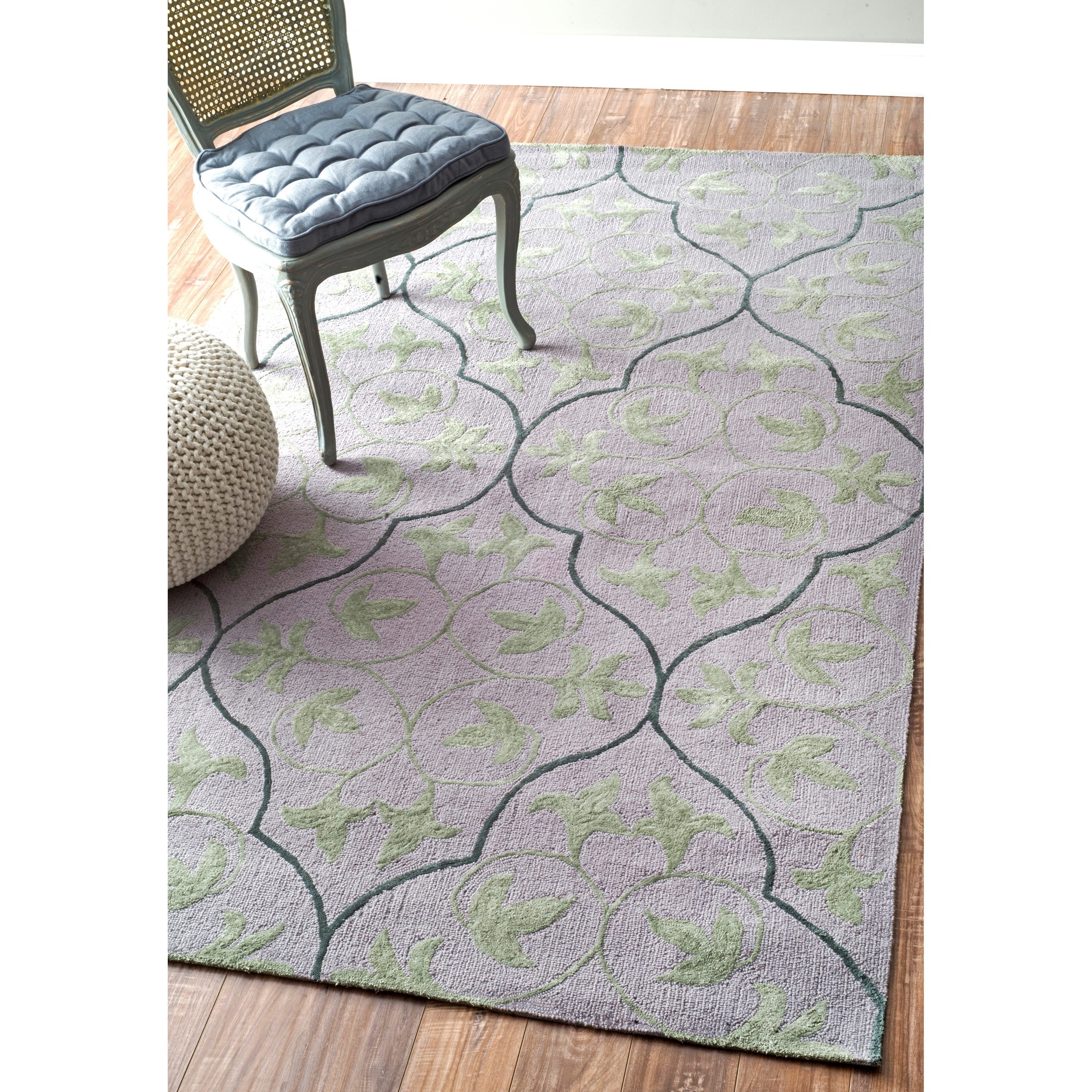 Nuloom Handmade Cotton/ Wool Elegant Scroll Grey Rug (76 X 96)