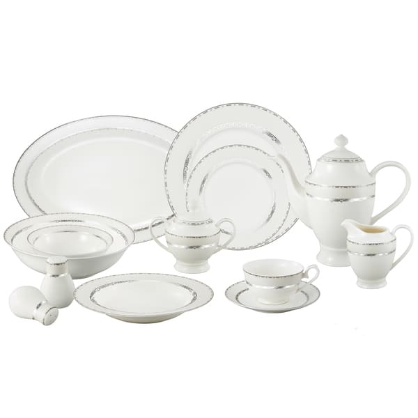 Lorren Home Trend La Luna Bone China 57-piece Silver Embossed