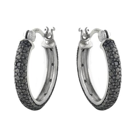 DB Designs Silvertone 1/5ct TDW Black Diamond Hoop Earrings