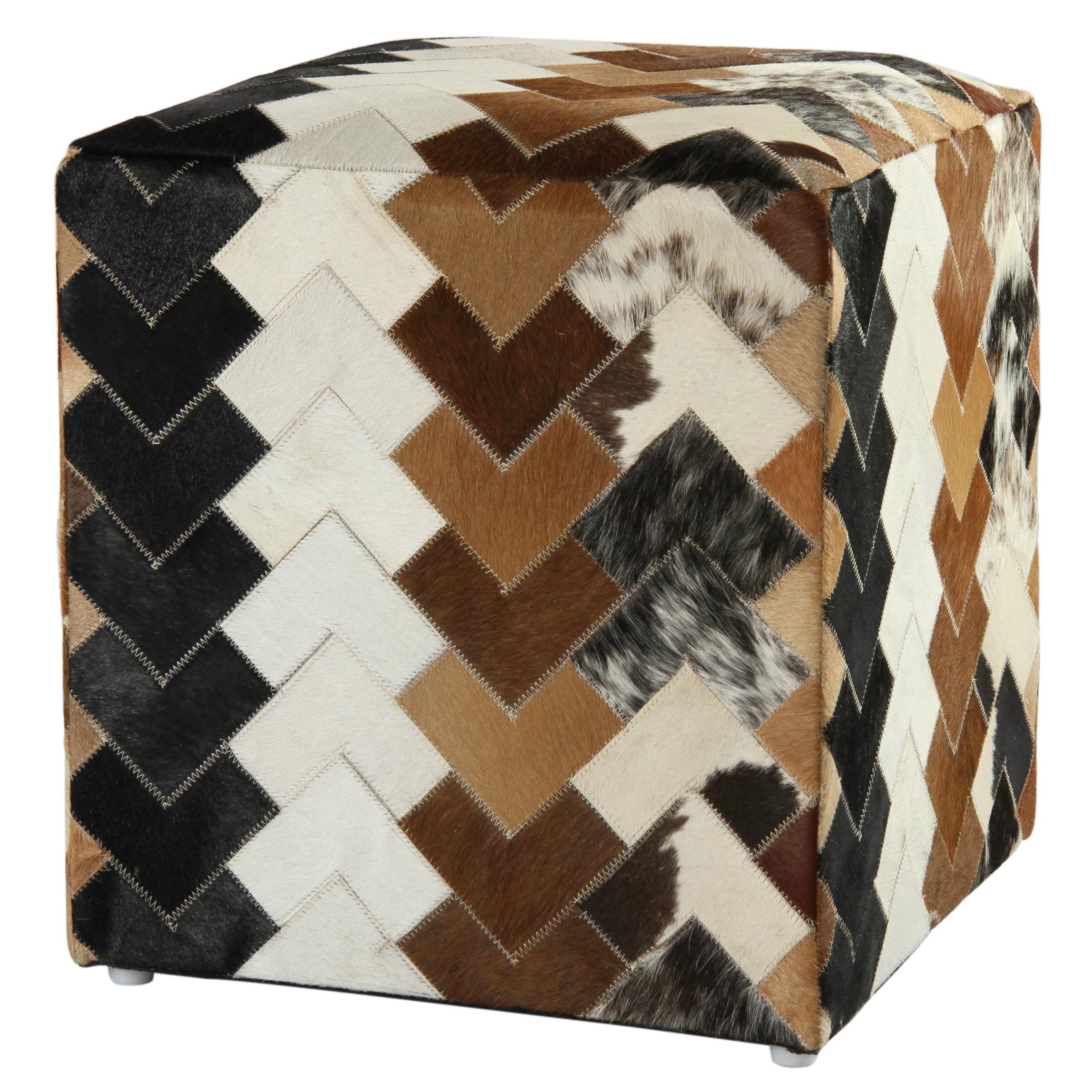 Brown Leather Arrow Hide Pouf Ottoman