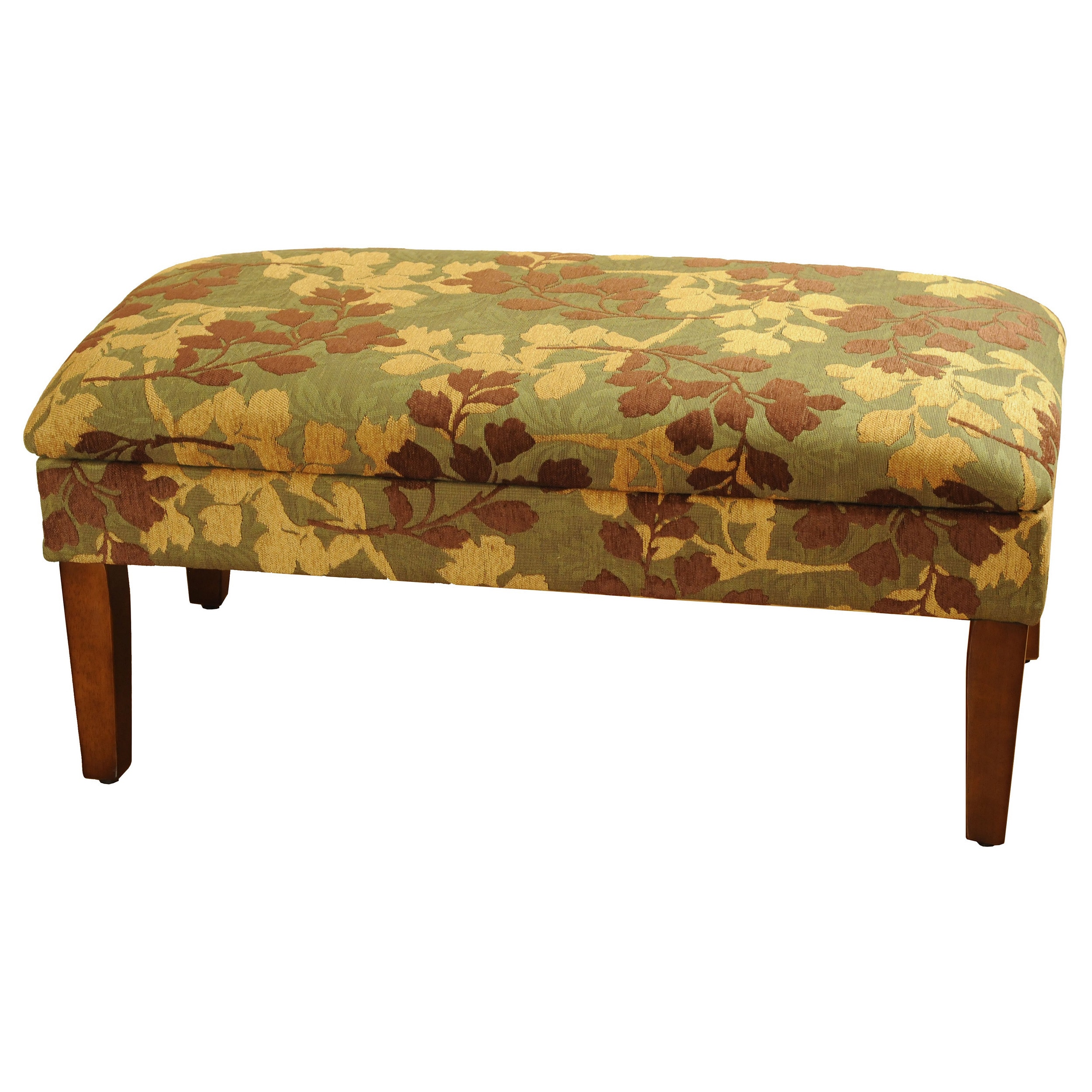 Brown/ Tan Leaf Chenille Storage Bench