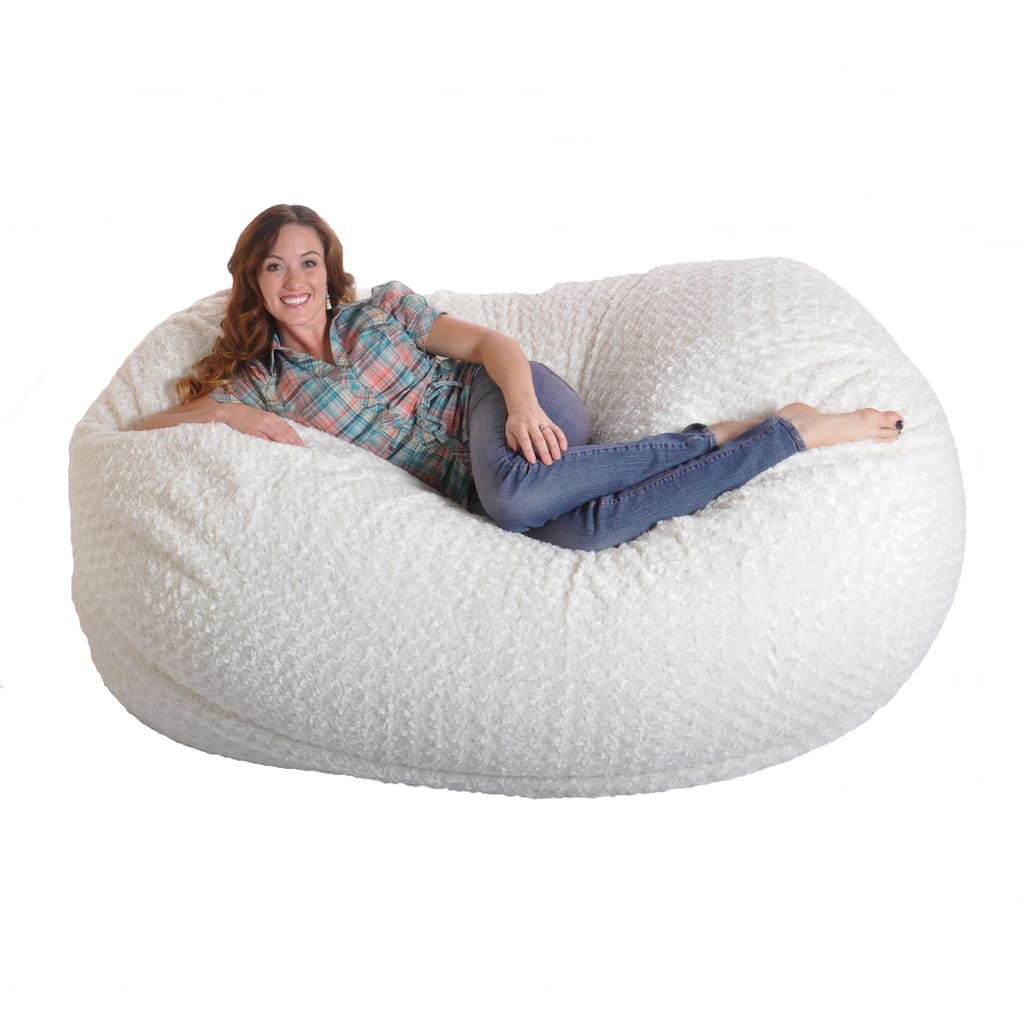 6-foot Soft White Fur Large Oval Microfiber Memory Foam Bean Bag Chair