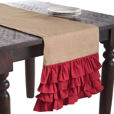 Ruffle Design Jute Red 90x16 inches Table Runner