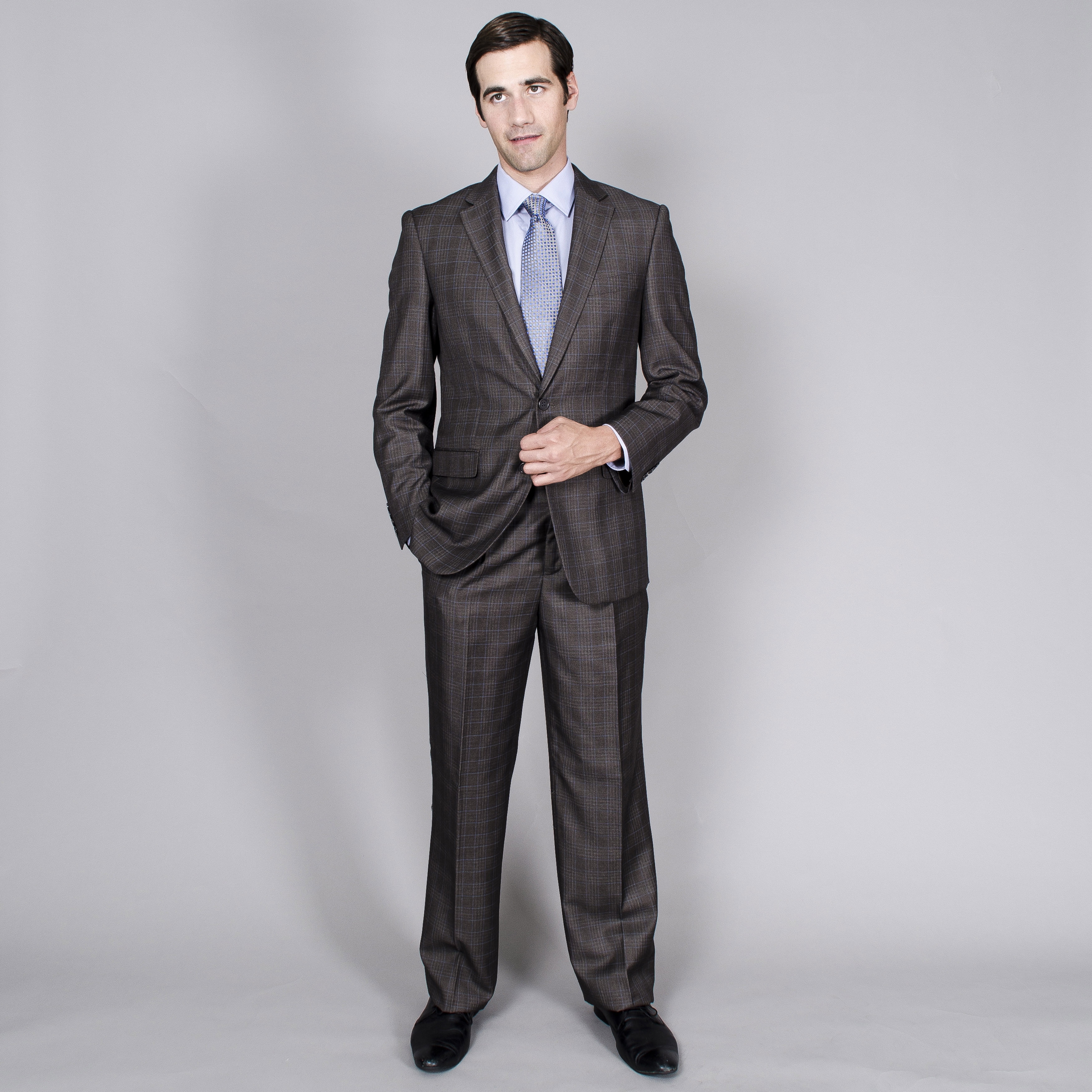 Mens Brown Windowpane 2 button Suit