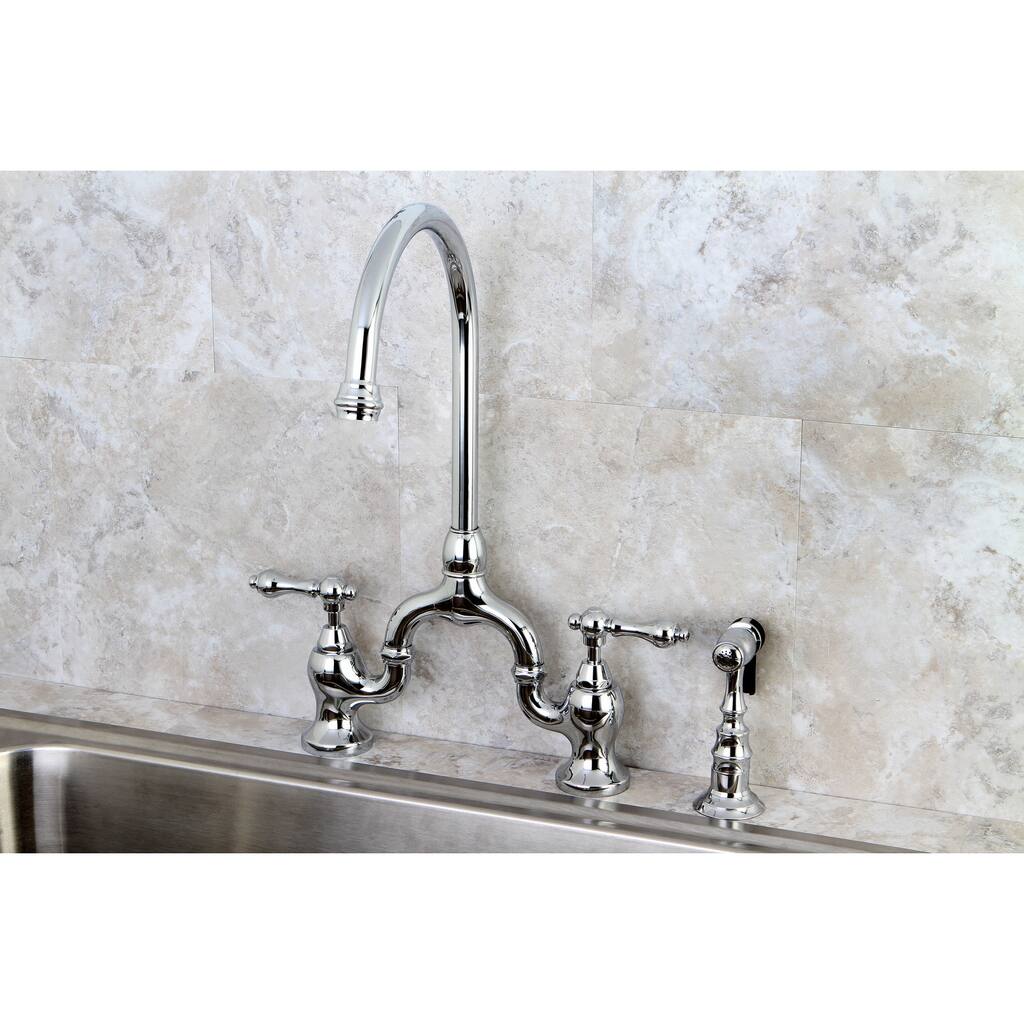 Kingston Brass Vintage Polish Chrome High-spout Chrome Bridge Kitchen Faucet with Side Sprayer