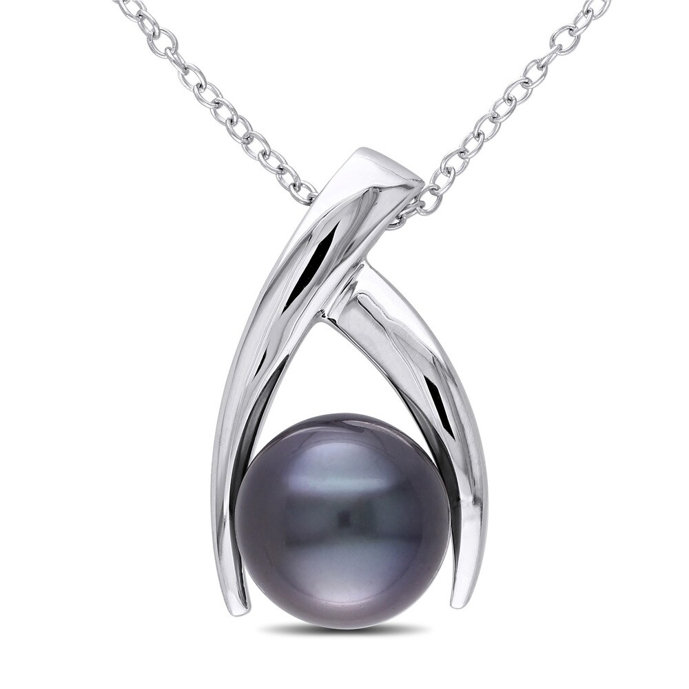 9-10mm Baroque Tahitian Black Pearl Drop Pendant in Sterling Silver