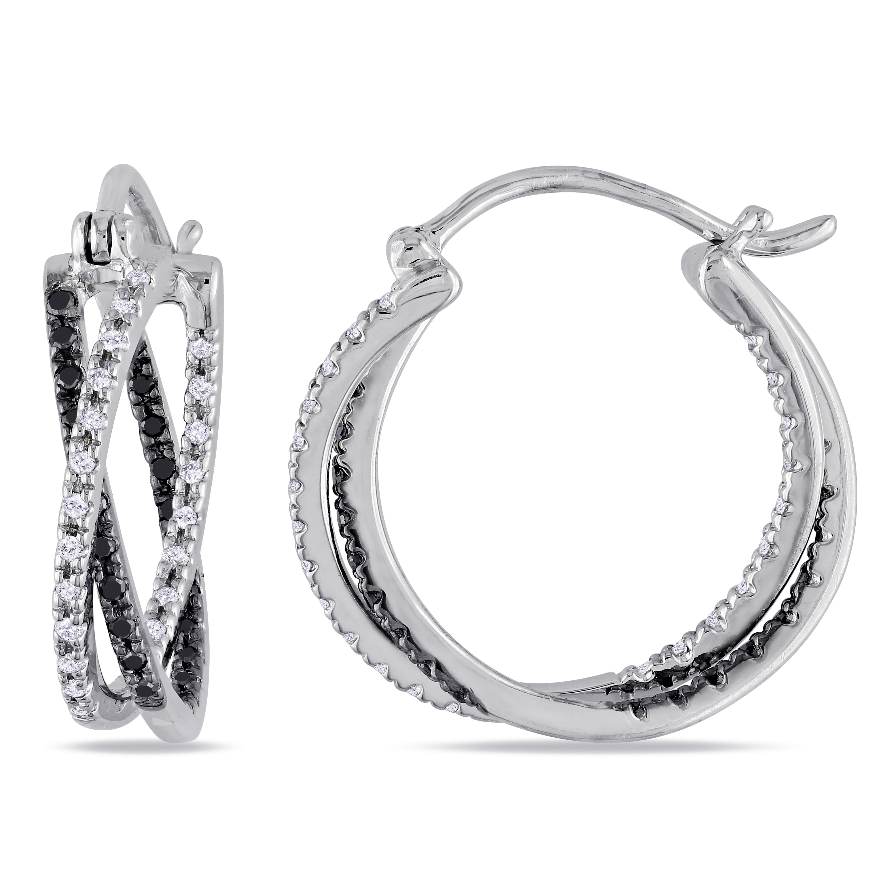 Miadora Sterling Silver 1/4ct TDW Black and White Diamond Earrings