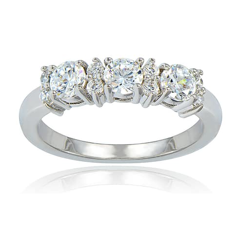 Icz Stonez Silvertone Cubic Zirconia 3-stone Bridal-style Ring