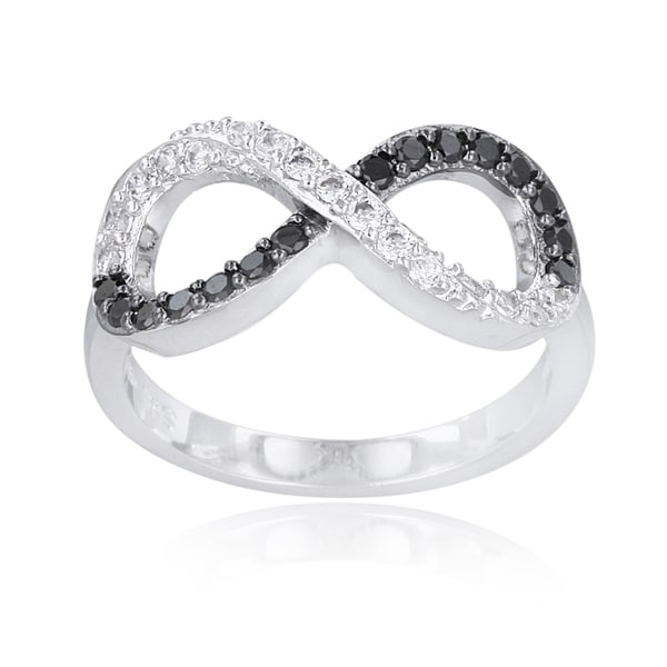 Icz Stonez Silvertone Brass Black and White Cubic Zirconia Infinity