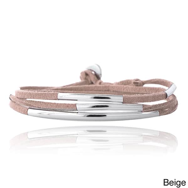 slide 1 of 17, Mondevio Silvertone Bar and Suede Triple Wrap Bracelet Off-White
