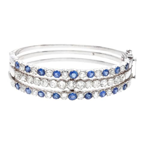 Pre-owned 14k White Gold Sapphire and 6 1/2ct TDW Diamond Tri-layered Bangle Bracelet (H-I, SI1-SI2)