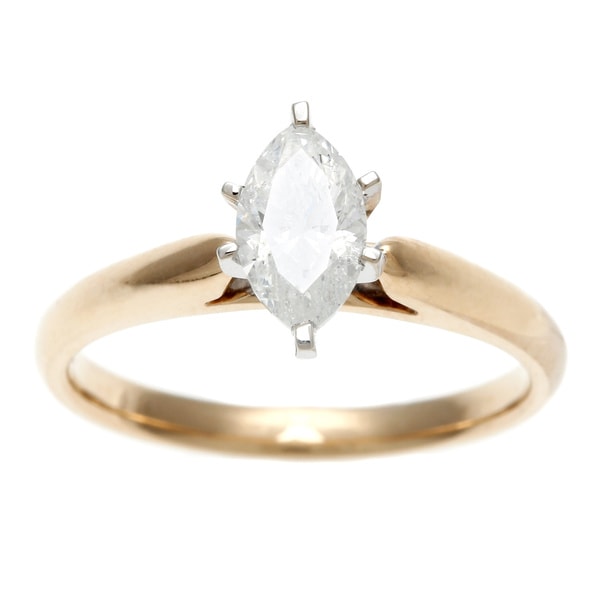 14k Yellow Gold 3/4ct TDW Certified 6 Prong Marquise Diamond Solitaire