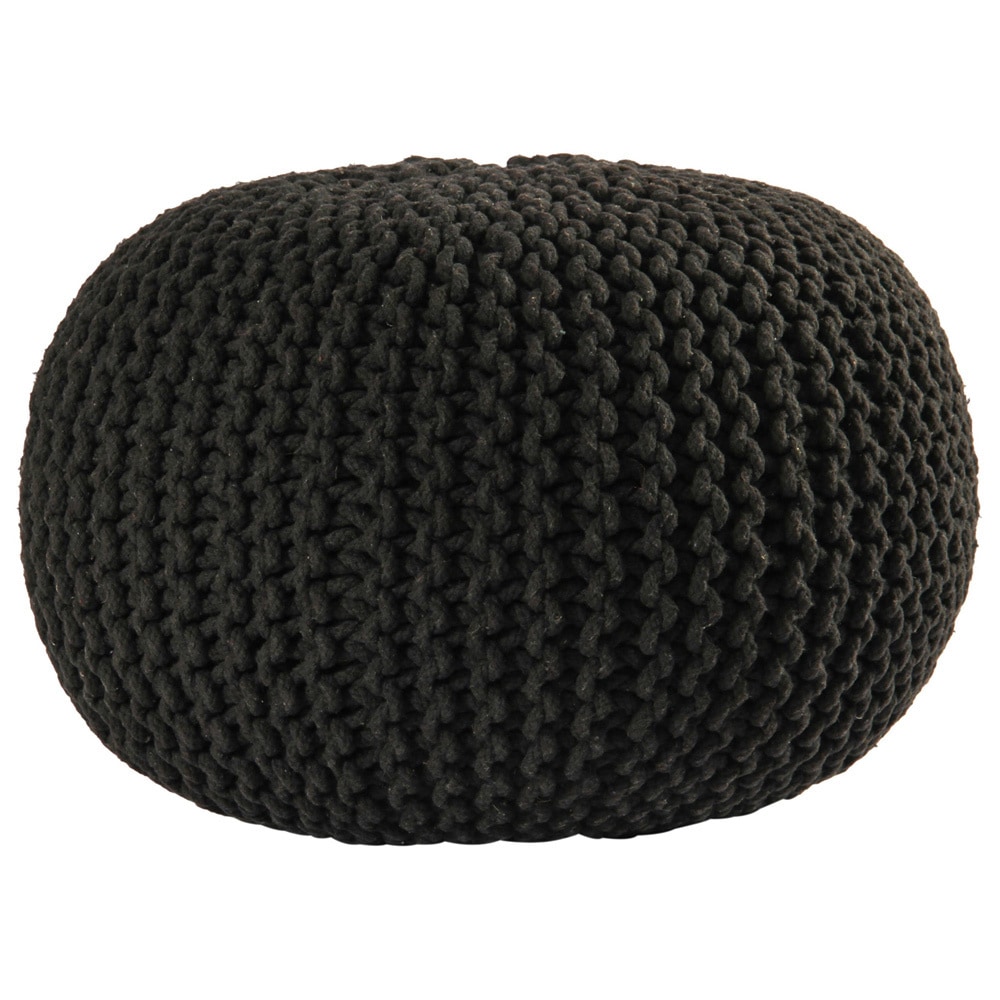 16 inch Black Cotton Rope Pouf Ottoman