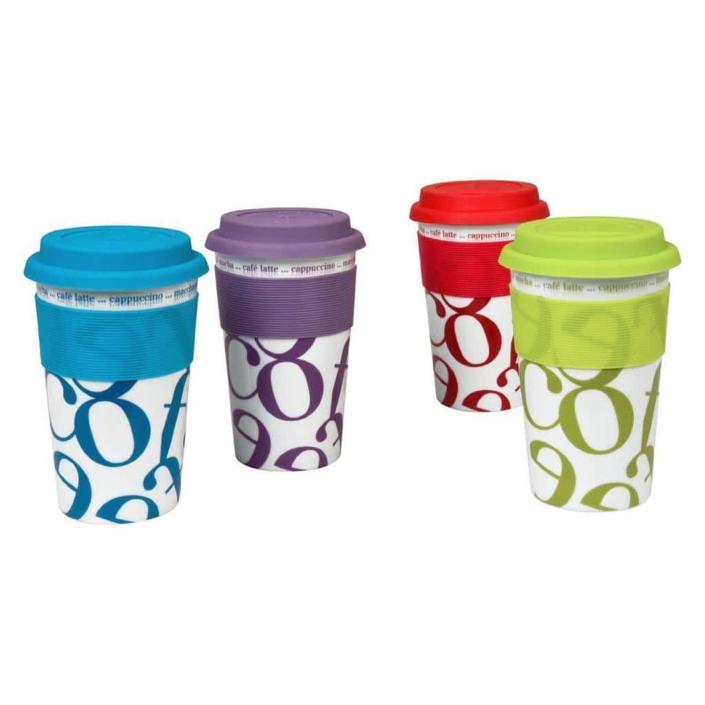 Konitz Assorted Medium Script Collage Travel Mugs (Set of 4)