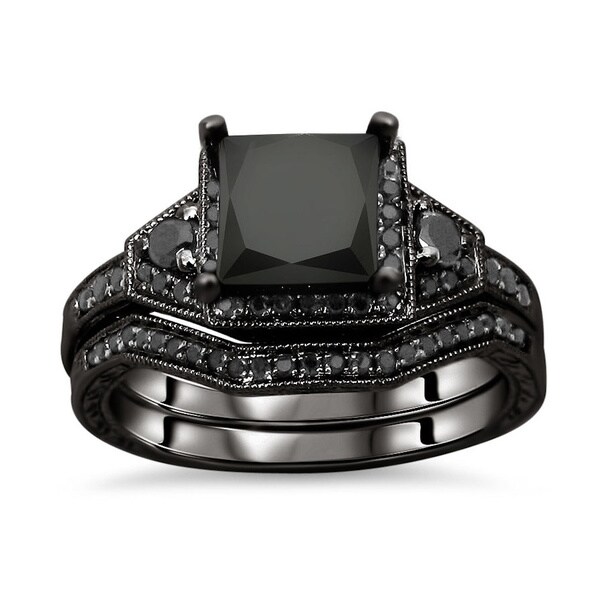 Noori 14k Black Gold 2ct TDW Certified Black Princess-cut Diamond ...
