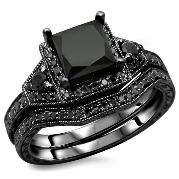 Noori 14k Black Gold 2ct TDW Certified Black Princesscut