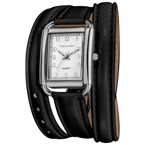 Shop Vernier Women's Quartz SilverTone Black Genuine Leather Triple