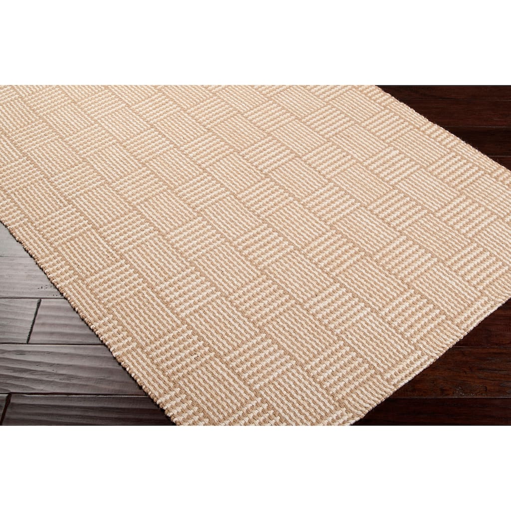 Hand-Woven Natural Fiber Jute Beige Geometric Rug