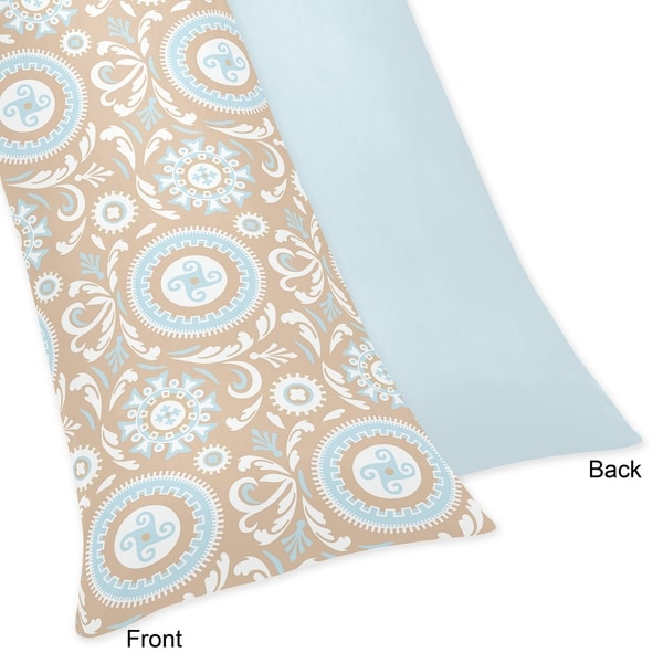 Blue and Taupe Hayden Full Length Double Zippered Body Pillow Case Cover by Sweet Jojo Designs