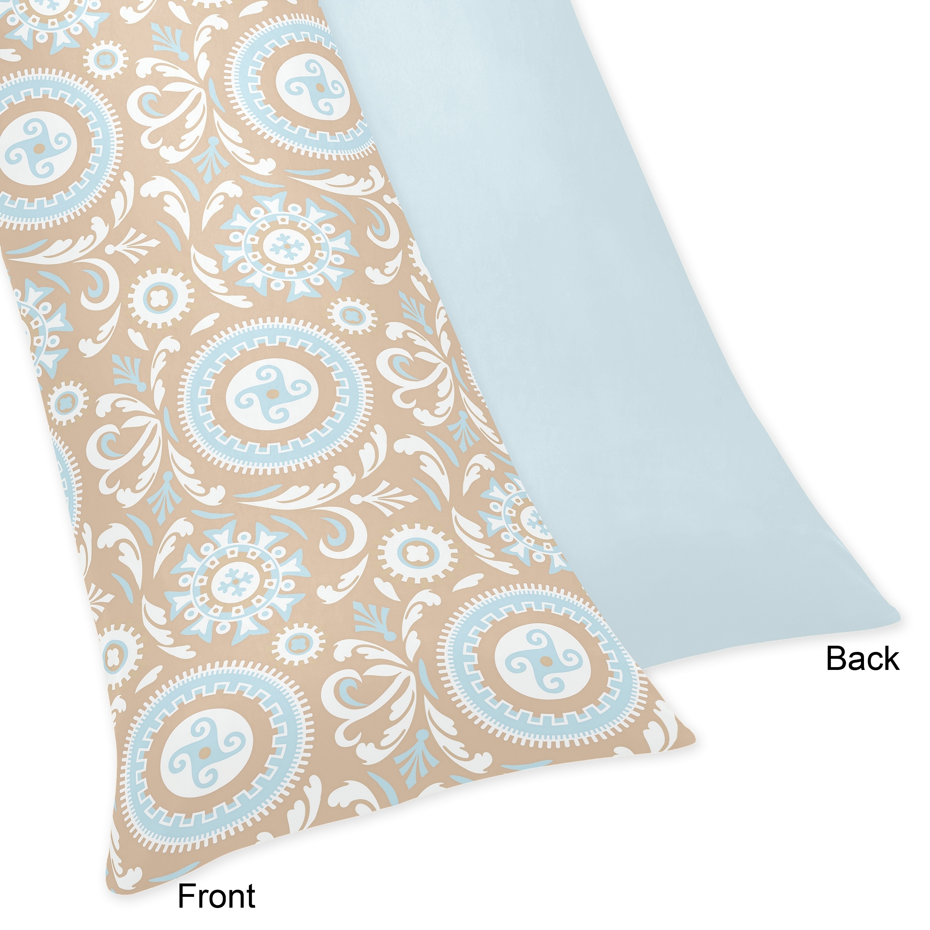 Blue And Taupe Hayden Full Length Double Zippered Body Pillow Case Cover By Sweet Jojo Designs