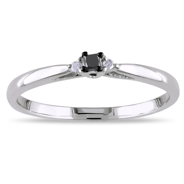 Miadora Sterling Silver Black and White Diamond Promise Ring Miadora Diamond Rings