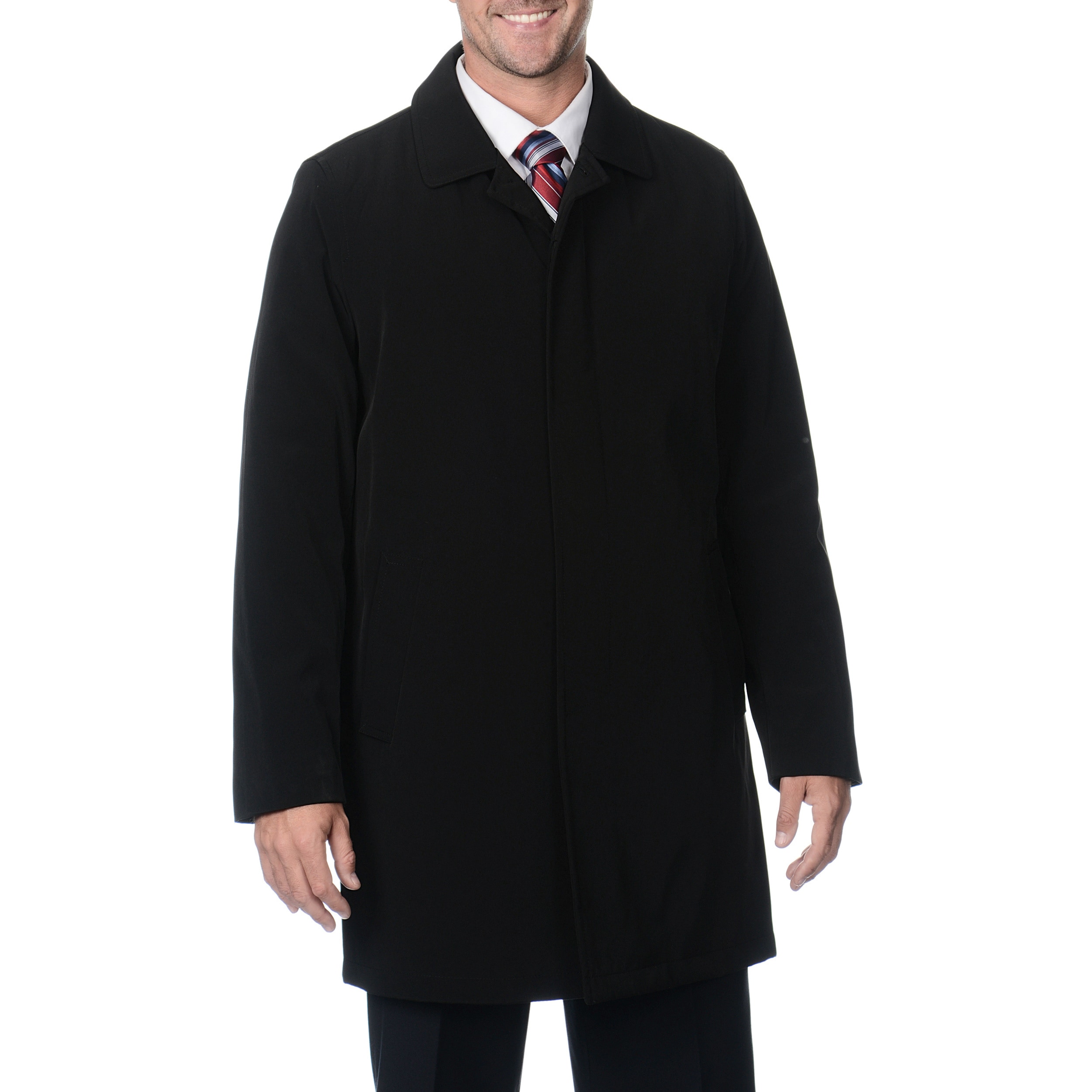 Kenneth Cole Mens Black Trim Fit Rain Coat