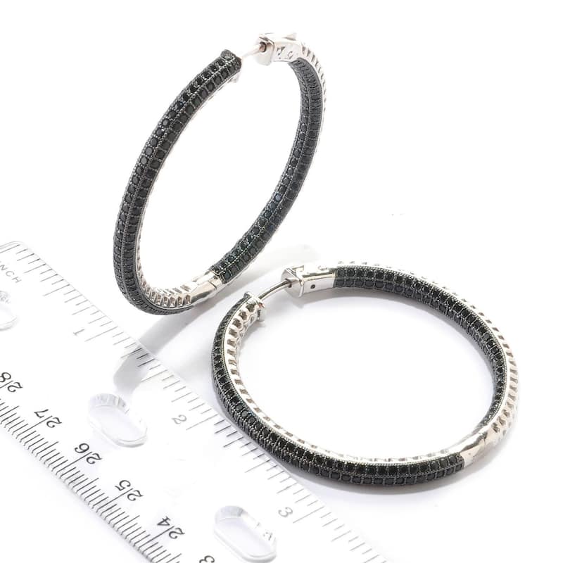 Sterling Silver 2" Black Spinel Inside out Mumma Hoop Earrings