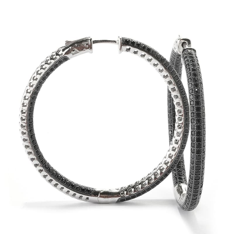 Sterling Silver 2" Black Spinel Inside out Mumma Hoop Earrings