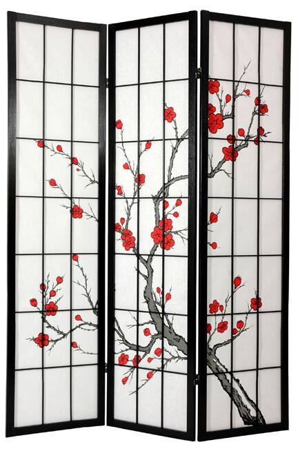 Spruce Wood and Rice Paper Cherry Blossom Shoji Screen