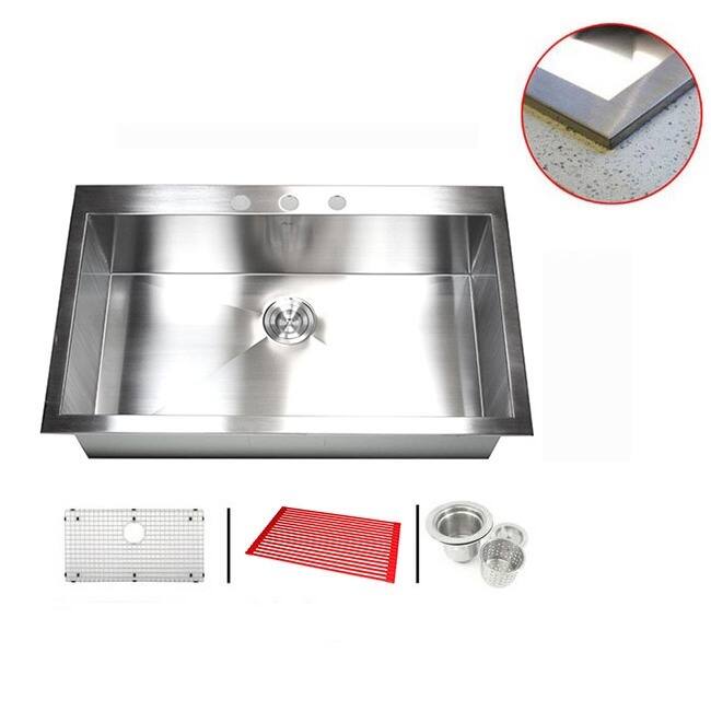 Stainless Steel 36-inch Single-bowl Topmount Drop-in Zero Radius Kitchen Sink with Accessories