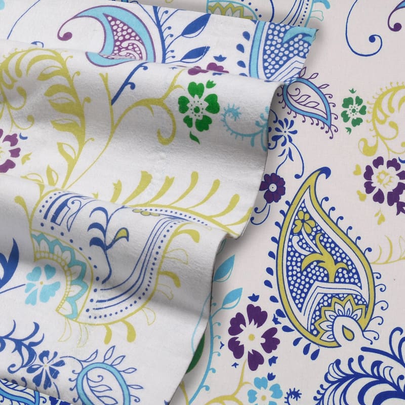 Tribeca Living Paisley Garden Printed Deep Pocket Flannel Bed Sheet Set