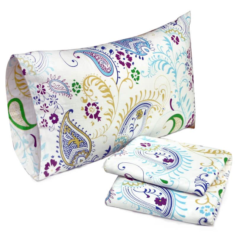 Tribeca Living Paisley Garden Printed Deep Pocket Flannel Bed Sheet Set - King - 4 Piece