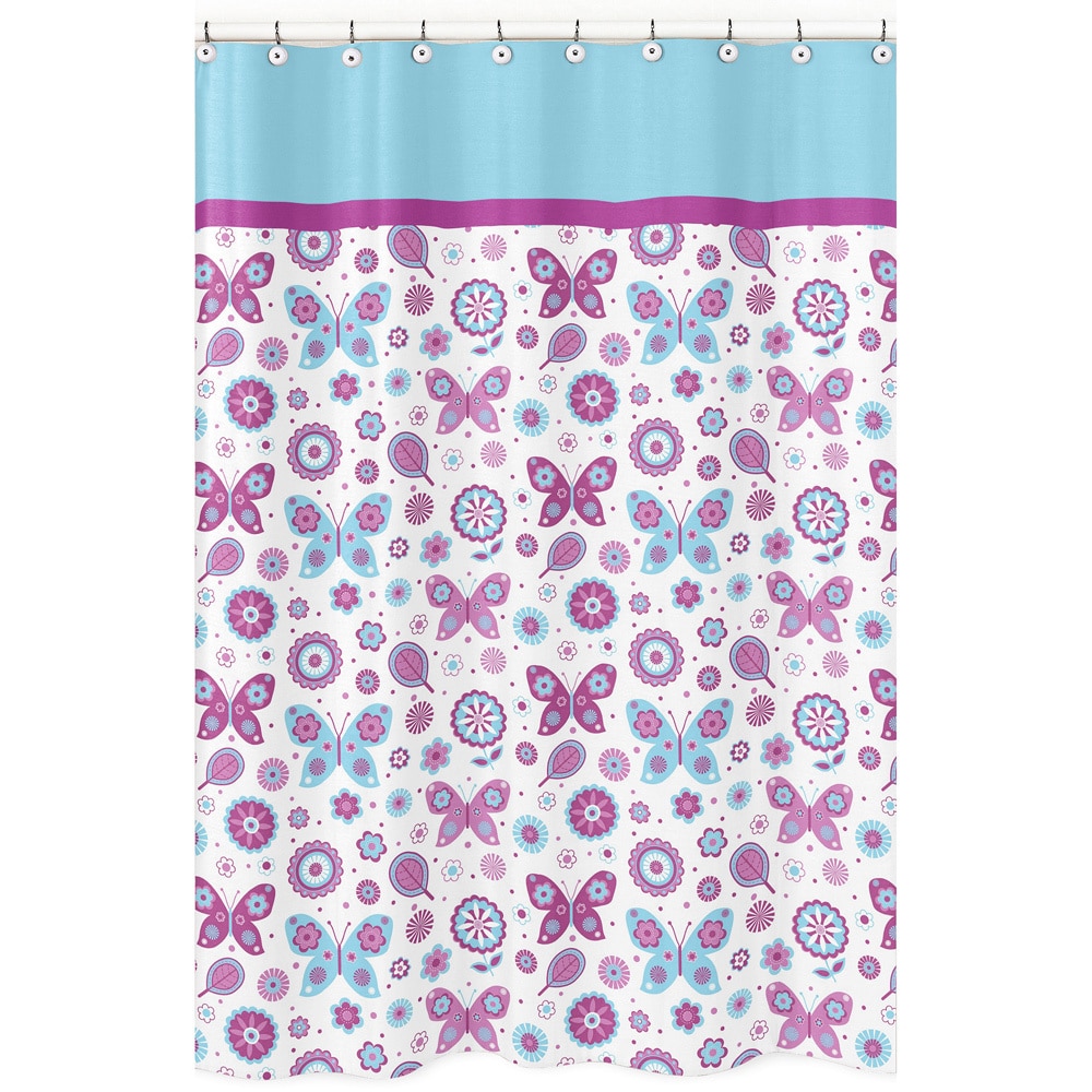 Spring Garden Kids Fabric Shower Curtain (Purple, turquoise, whiteMaterials Brushed micro fiberDimensions 72 inches x 72 inches Care instructions Machine washableShower hooks and liners not included The digital images we display have the most accurate 