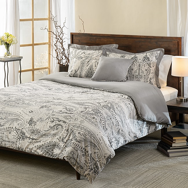 Hatzlocha Comosetti Griffen Grey Paisley Reversible Cotton 5 piece Comforter Set Grey Size Queen