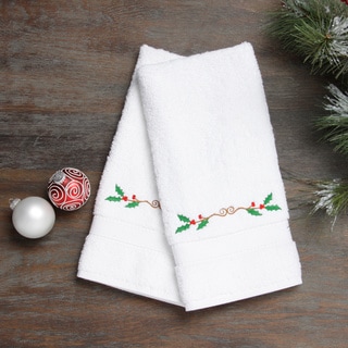 Authentic Hotel and Spa Christmas Bells Embroidered White Turkish Cotton Hand Towels (Set of 2)