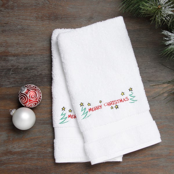 Embroidered Merry Christmas with Stars Holiday Turkish Cotton Hand ...